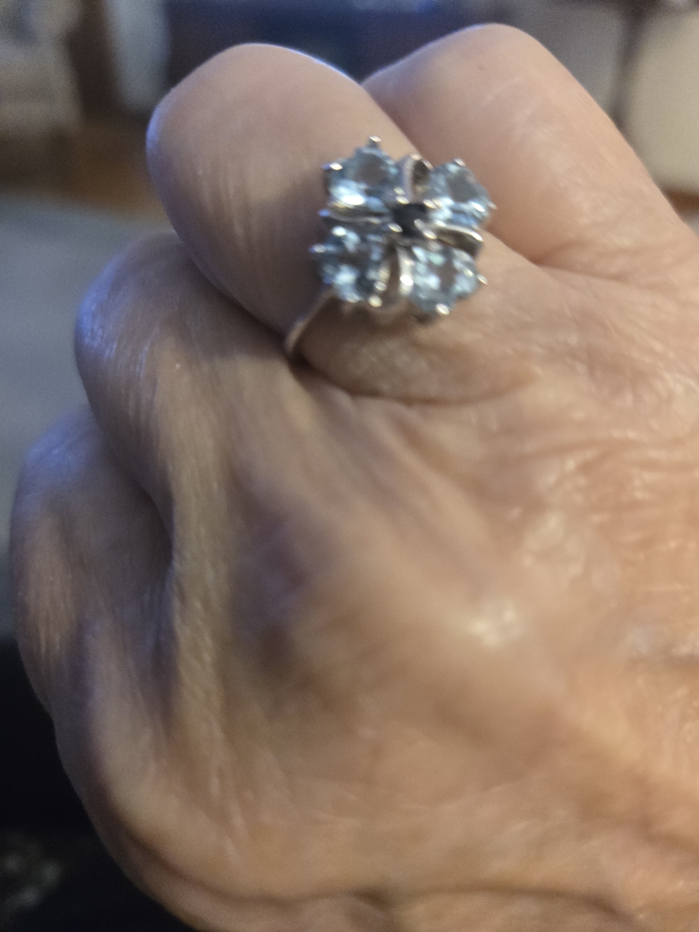 Silver Floral Blue Topaz Cluster Ring - Women Jewelry